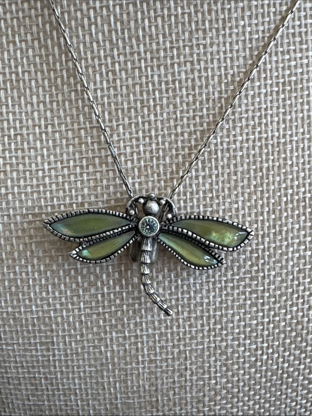 VTG 1928 Jewelry Co Silver Tone Dragonfly Pendant Necklace
